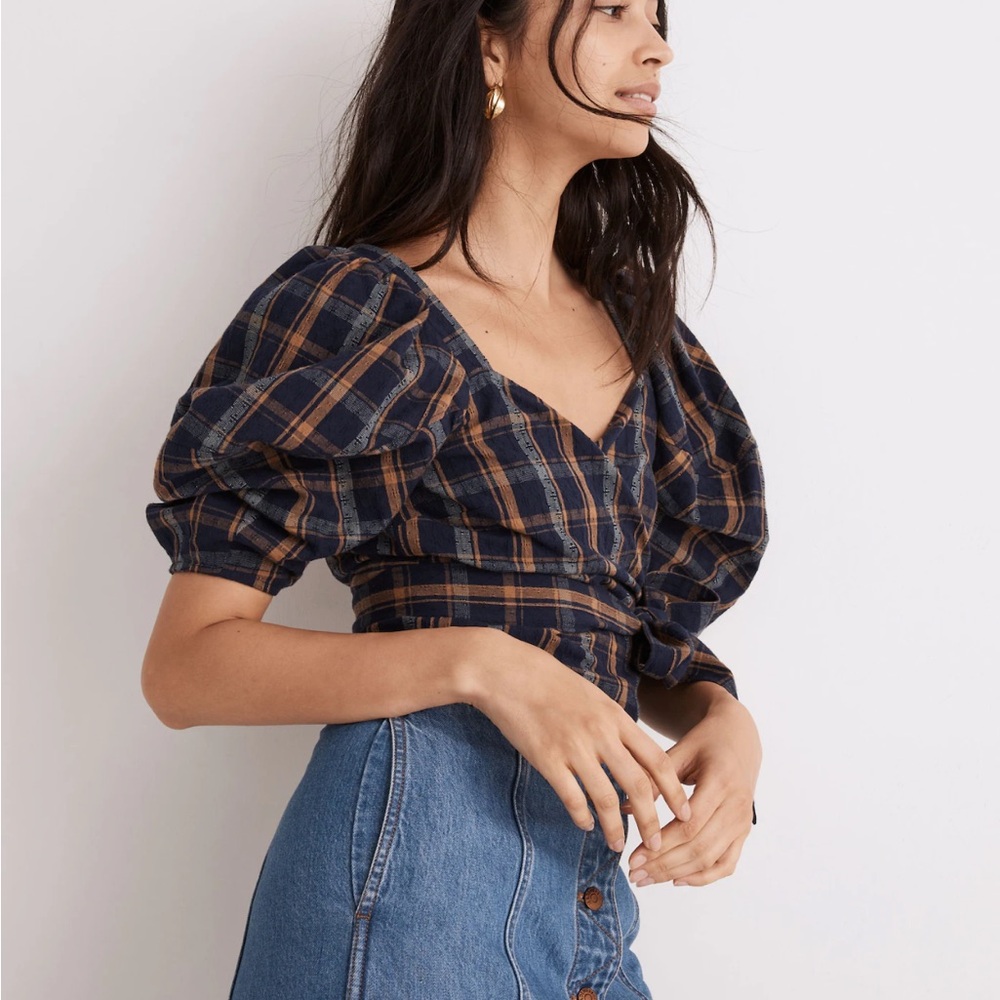 Madewell sweetheart wrap top in plaid